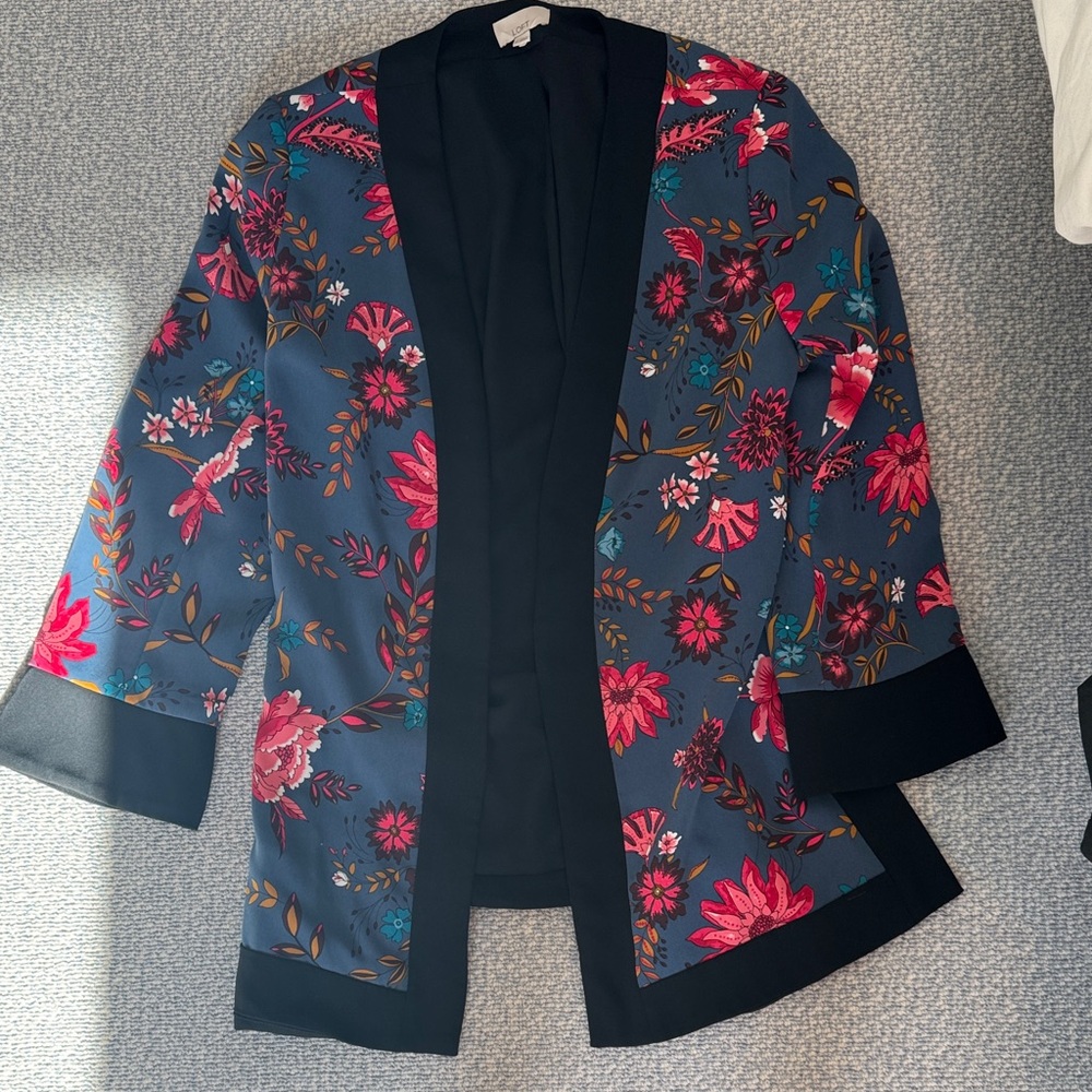 LOFT Floral Blazer - Black and Pink